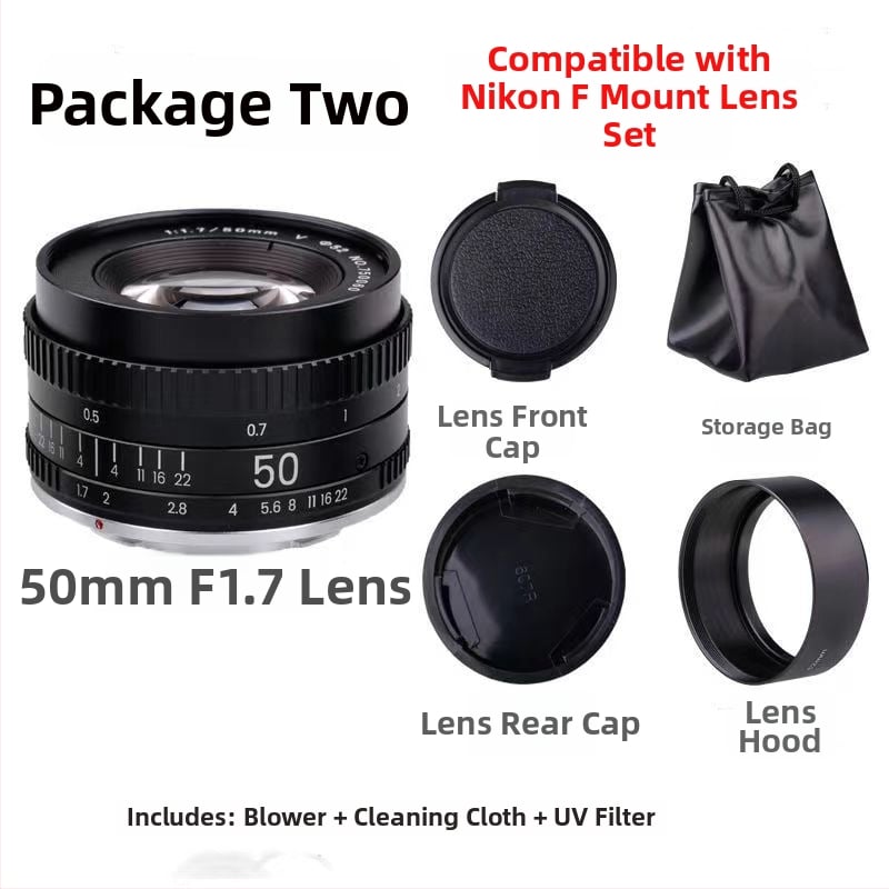 Pilnmetāla objektīvs 50mm F1.7 ar fiksētu fokusu, 52 mm filtra diametrs, minimālais fokusēšanas attālums 0,5 m