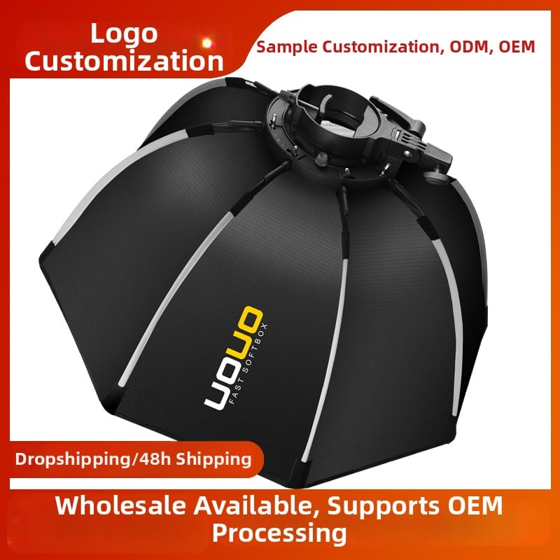 UOUO octagonal softbox cu montură pe hot shoe, construcție din țesătură+plastic, grilă difuzie, destinat fotografiei personale, opțiuni multiple de dimensiune