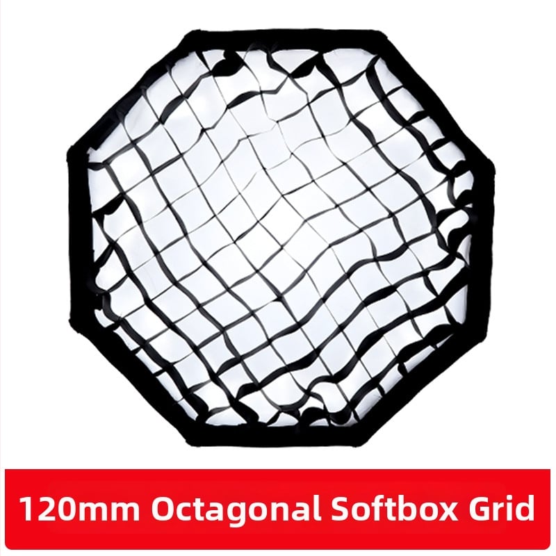 UOUO octagonal softbox cu montură pe hot shoe, construcție din țesătură+plastic, grilă difuzie, destinat fotografiei personale, opțiuni multiple de dimensiune