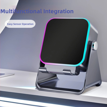 Sakārtojams galda tālruņa statīvs ar bezvadu skaļruni un atmosfēras gaismu, QC4.0 ātrā uzlāde, 15W, 3A