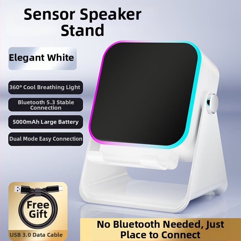 Sakārtojams galda tālruņa statīvs ar bezvadu skaļruni un atmosfēras gaismu, QC4.0 ātrā uzlāde, 15W, 3A