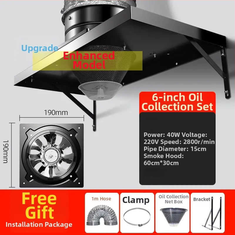 Konyhai kipufogó ventilátor nagy szívóerővel, FD250 modell, függőleges szerelés, 220V, 50W, vasból készült ház