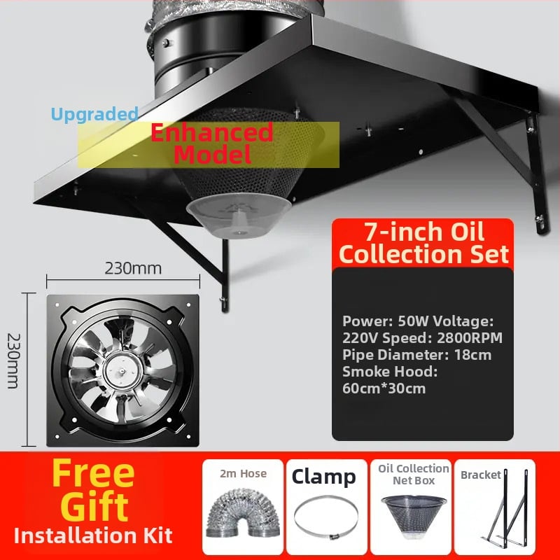 Konyhai kipufogó ventilátor nagy szívóerővel, FD250 modell, függőleges szerelés, 220V, 50W, vasból készült ház