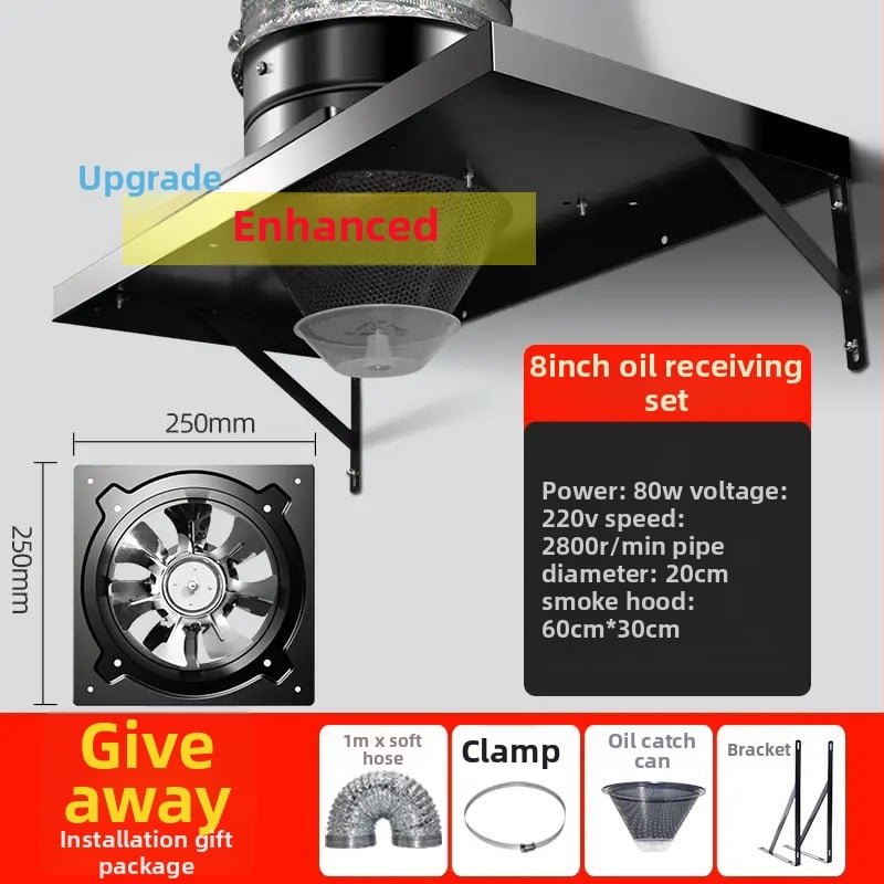 Konyhai kipufogó ventilátor nagy szívóerővel, FD250 modell, függőleges szerelés, 220V, 50W, vasból készült ház