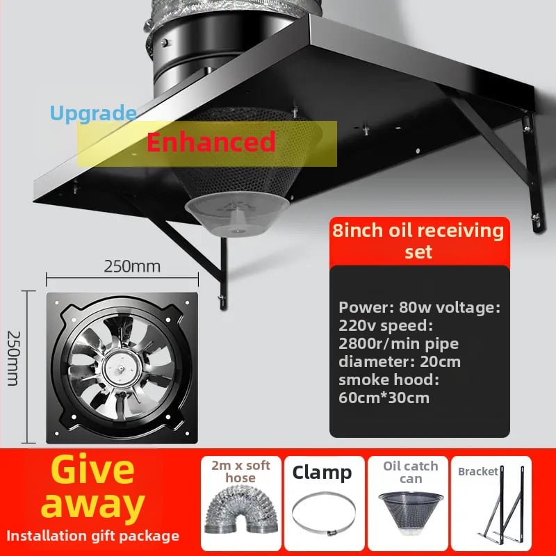 Konyhai kipufogó ventilátor nagy szívóerővel, FD250 modell, függőleges szerelés, 220V, 50W, vasból készült ház