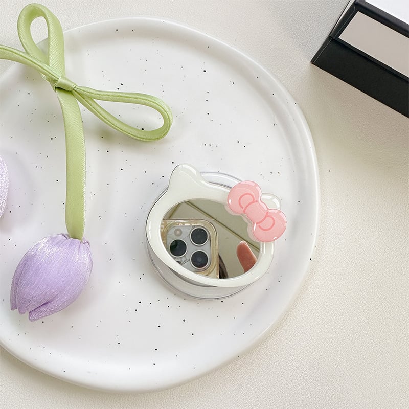 Suport de birou cu motiv nod de panglică și oglindă de pisică, prindere magnetică MagSafe, plastic, stil general