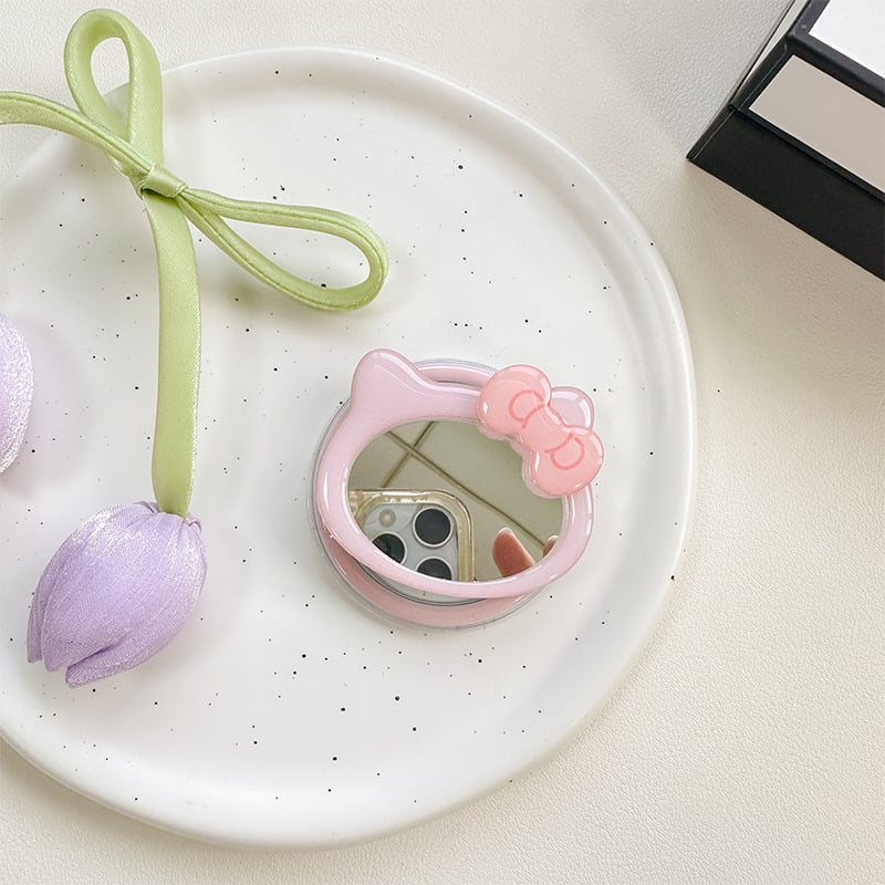 Suport de birou cu motiv nod de panglică și oglindă de pisică, prindere magnetică MagSafe, plastic, stil general