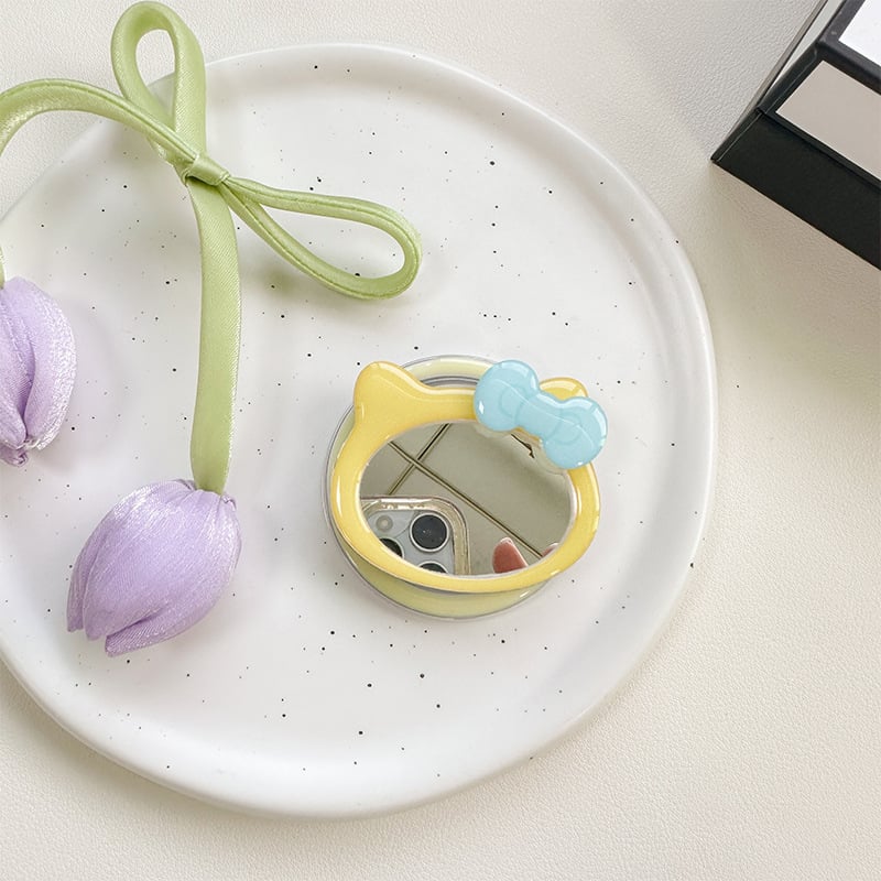 Suport de birou cu motiv nod de panglică și oglindă de pisică, prindere magnetică MagSafe, plastic, stil general