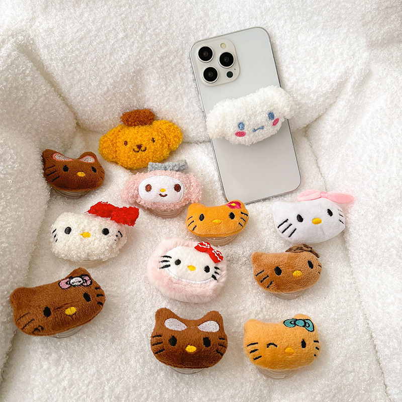 Suport de birou pentru telefon cu design KT Cat, mâner retractabil, din plastic, suport drăguț pentru inel