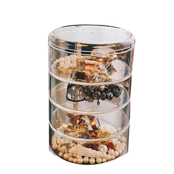 Cutie de depozitare pentru bijuterii de birou, transparentă, design rotativ cu mai multe niveluri, din plastic PS, capacitate 2 L