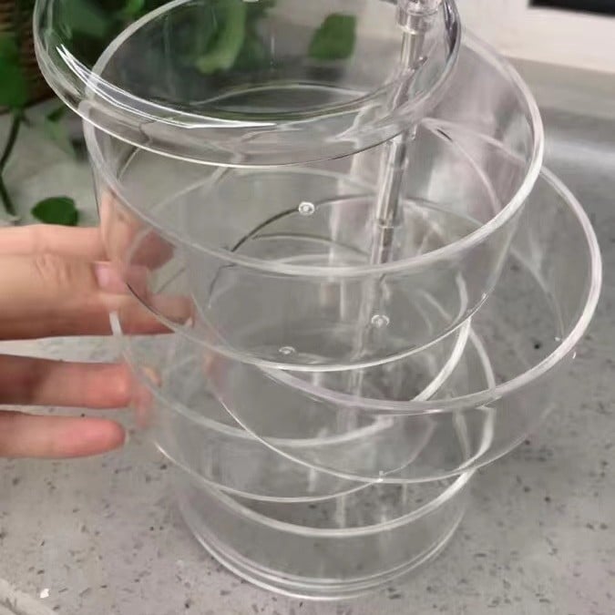 Cutie de depozitare pentru bijuterii de birou, transparentă, design rotativ cu mai multe niveluri, din plastic PS, capacitate 2 L