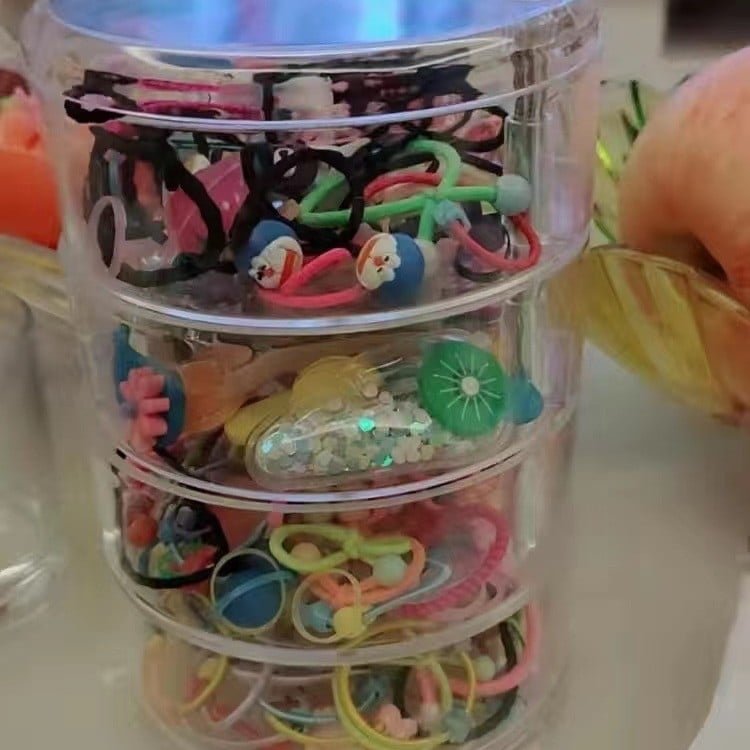 Cutie de depozitare pentru bijuterii de birou, transparentă, design rotativ cu mai multe niveluri, din plastic PS, capacitate 2 L