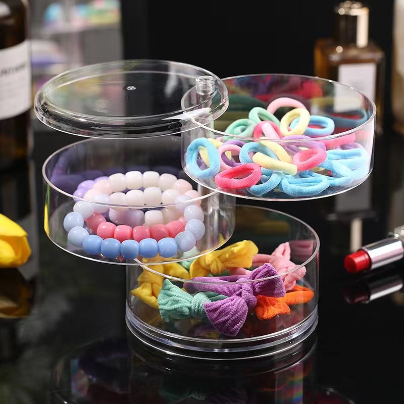 Cutie de depozitare pentru bijuterii de birou, transparentă, design rotativ cu mai multe niveluri, din plastic PS, capacitate 2 L