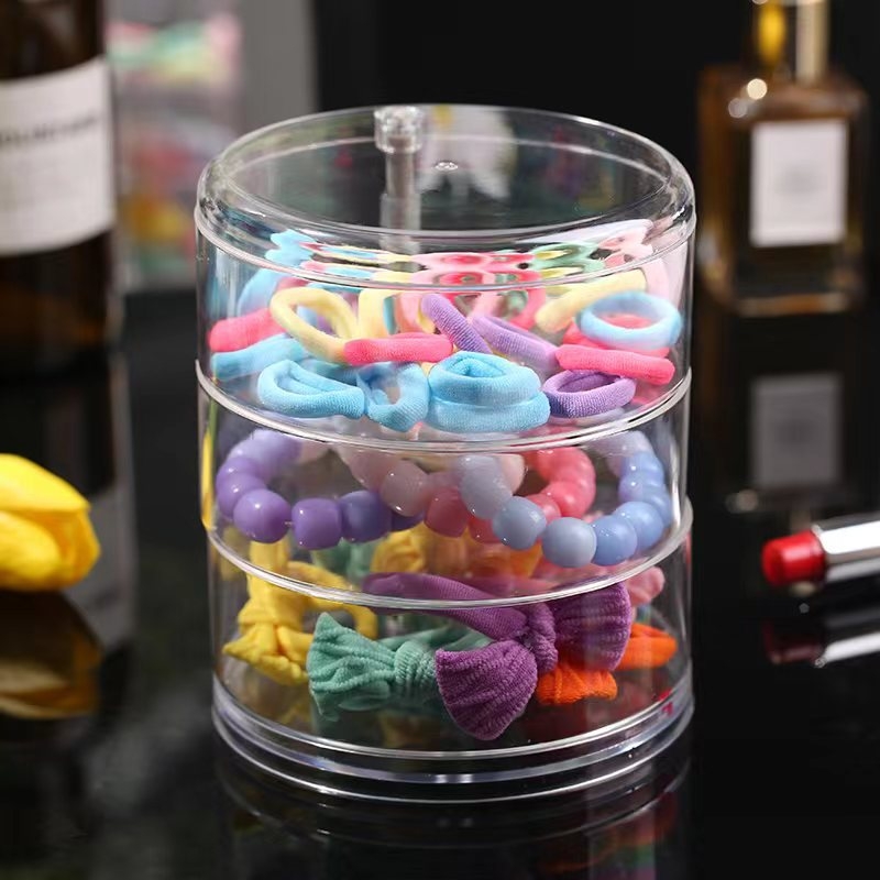 Cutie de depozitare pentru bijuterii de birou, transparentă, design rotativ cu mai multe niveluri, din plastic PS, capacitate 2 L