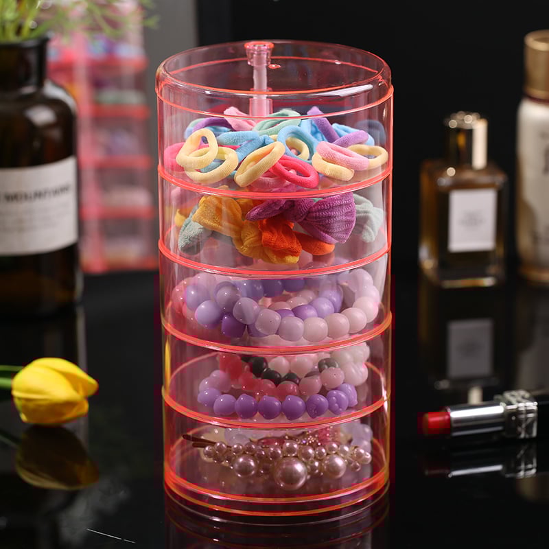 Cutie de depozitare pentru bijuterii de birou, transparentă, design rotativ cu mai multe niveluri, din plastic PS, capacitate 2 L