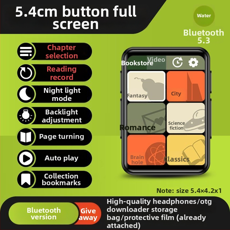 Bluetooth MP3/MP4 lejátszó e-könyv olvasóval és külső hangkimenettel