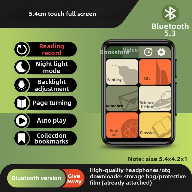 Bluetooth MP3/MP4 lejátszó e-könyv olvasóval és külső hangkimenettel