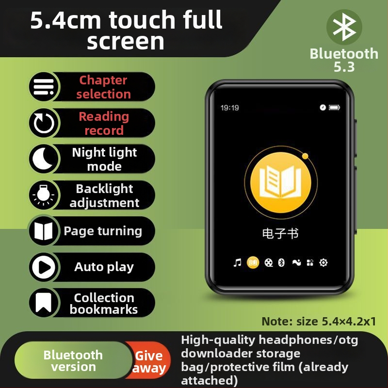 Bluetooth MP3/MP4 lejátszó e-könyv olvasóval és külső hangkimenettel