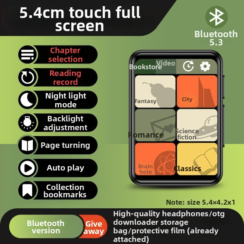 Bluetooth MP3/MP4 lejátszó e-könyv olvasóval és külső hangkimenettel