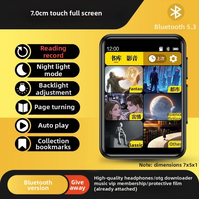 Bluetooth MP3/MP4 lejátszó e-könyv olvasóval és külső hangkimenettel