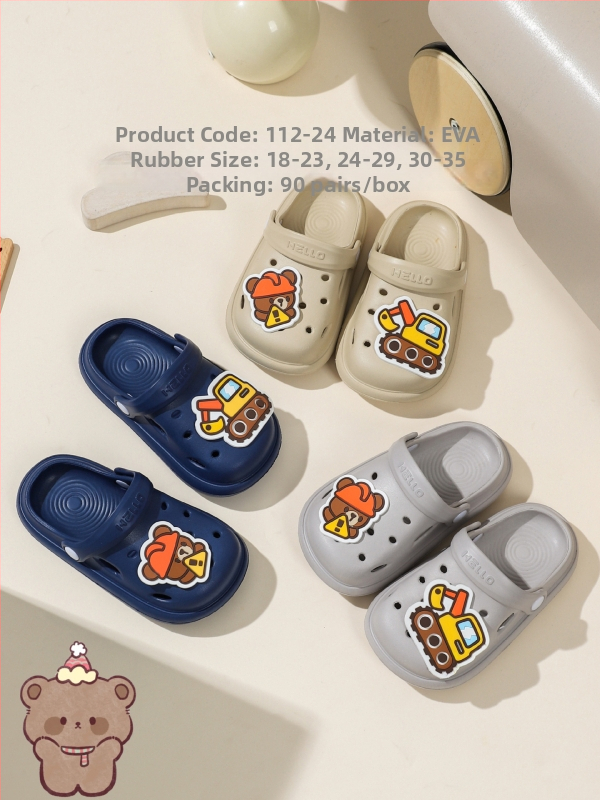 Șlapi de plajă pentru copii, EVA, unisex, stil Cartoon Paradise, fără căptușeală