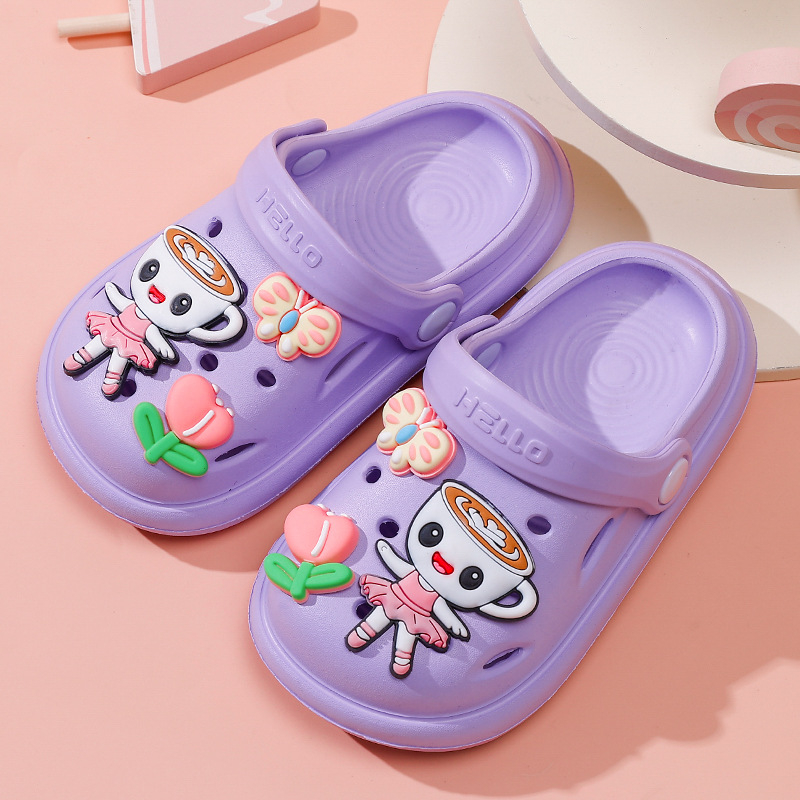 Șlapi de plajă pentru copii, EVA, unisex, stil Cartoon Paradise, fără căptușeală