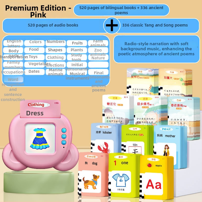 Писалка за четене с карти за ранно образование — говореща 300 поеми Тан и Сон, презареждаща се, MP3 възпроизвеждане, емоционално интерактивна, ABS