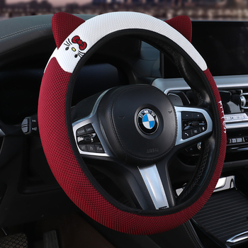 Еластичен калъф за волан с 3D бродерия на котешки уши, универсален за всички сезони, синтетично влакно, мил стил, лесен монтаж