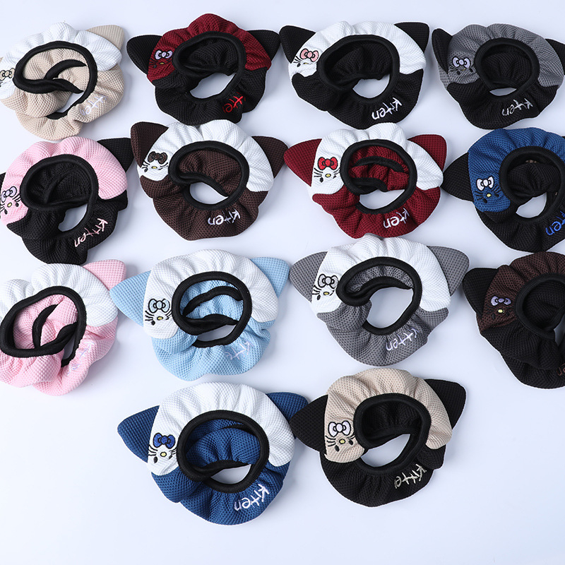 Еластичен калъф за волан с 3D бродерия на котешки уши, универсален за всички сезони, синтетично влакно, мил стил, лесен монтаж