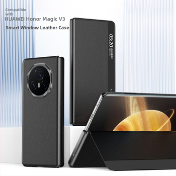Honor MagicV3 tālruņa korpuss ar gudru logu no mākslīgās ādas, biznesa/holster stils, statīvs, pret kritienu, pret pirkstu nospiedumiem