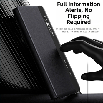 Honor MagicV3 tālruņa korpuss ar gudru logu no mākslīgās ādas, biznesa/holster stils, statīvs, pret kritienu, pret pirkstu nospiedumiem