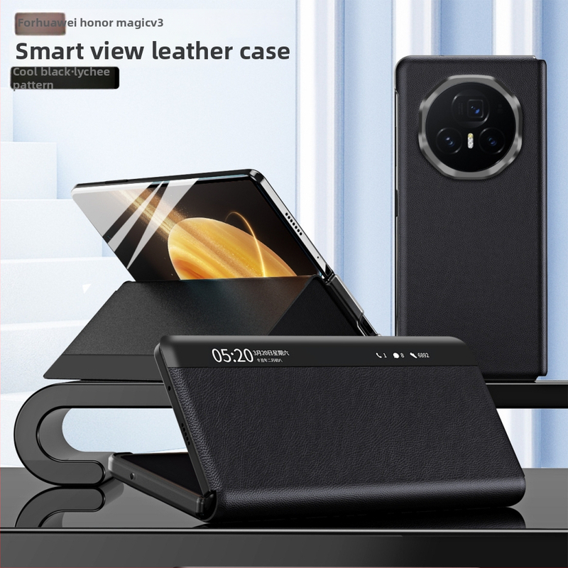 Honor MagicV3 tālruņa korpuss ar gudru logu no mākslīgās ādas, biznesa/holster stils, statīvs, pret kritienu, pret pirkstu nospiedumiem
