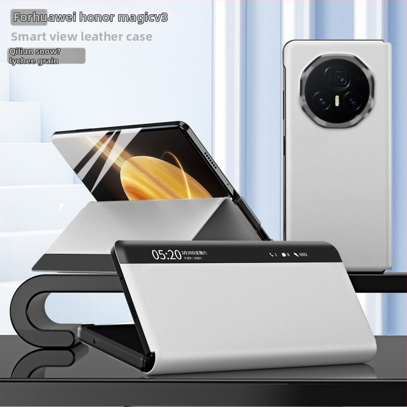 Honor MagicV3 tālruņa korpuss ar gudru logu no mākslīgās ādas, biznesa/holster stils, statīvs, pret kritienu, pret pirkstu nospiedumiem