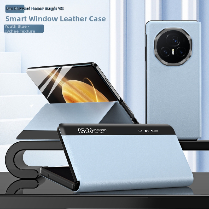 Honor MagicV3 tālruņa korpuss ar gudru logu no mākslīgās ādas, biznesa/holster stils, statīvs, pret kritienu, pret pirkstu nospiedumiem