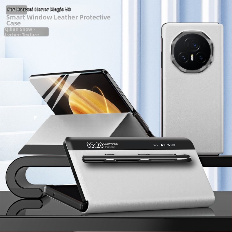 Honor MagicV3 tālruņa korpuss ar gudru logu no mākslīgās ādas, biznesa/holster stils, statīvs, pret kritienu, pret pirkstu nospiedumiem