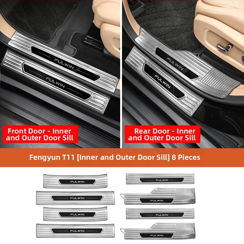 Durvju praga komplekts Chery Fengyun T11 — Metāla konstrukcija, Ietver sagaidīšanas pedāli un aizmugurējo aizsargu, Bez pielāgošanas