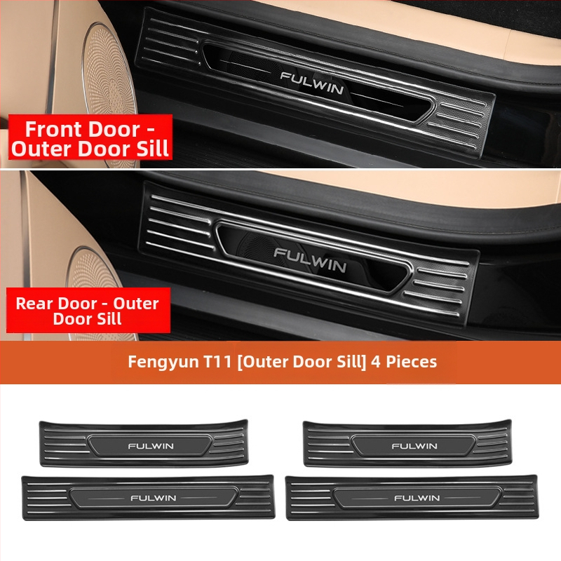 Durvju praga komplekts Chery Fengyun T11 — Metāla konstrukcija, Ietver sagaidīšanas pedāli un aizmugurējo aizsargu, Bez pielāgošanas