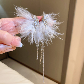 Геометрични обици с пера и пискюли – ръчна изработка, 925 сребърни шипове, за жени