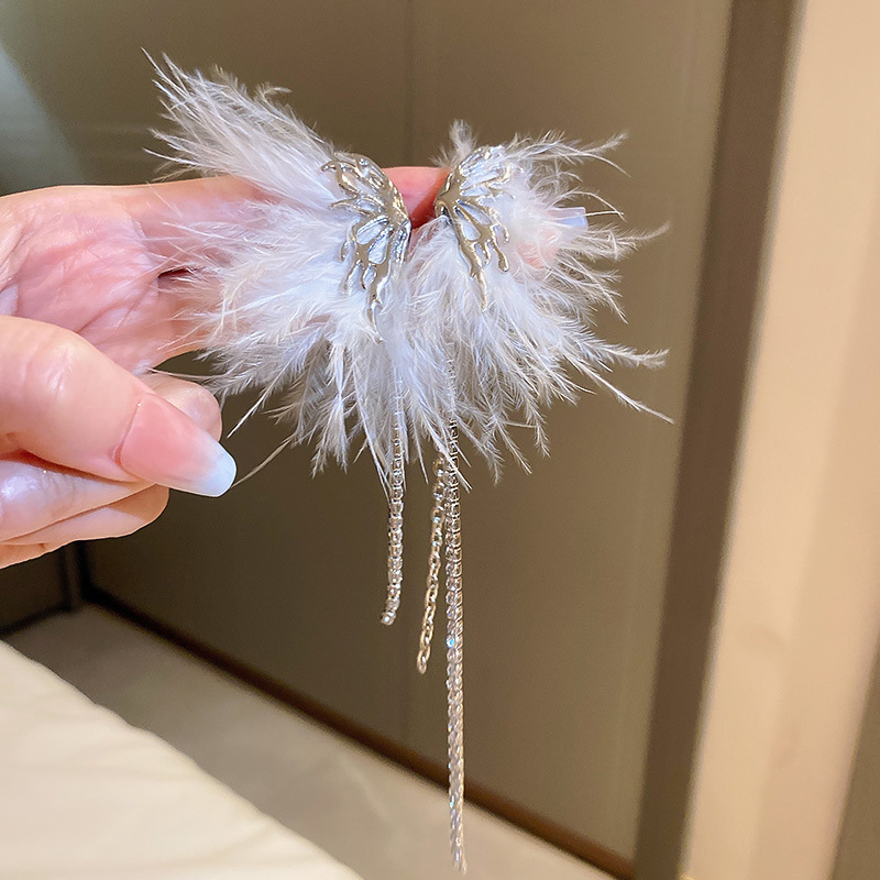 Геометрични обици с пера и пискюли – ръчна изработка, 925 сребърни шипове, за жени