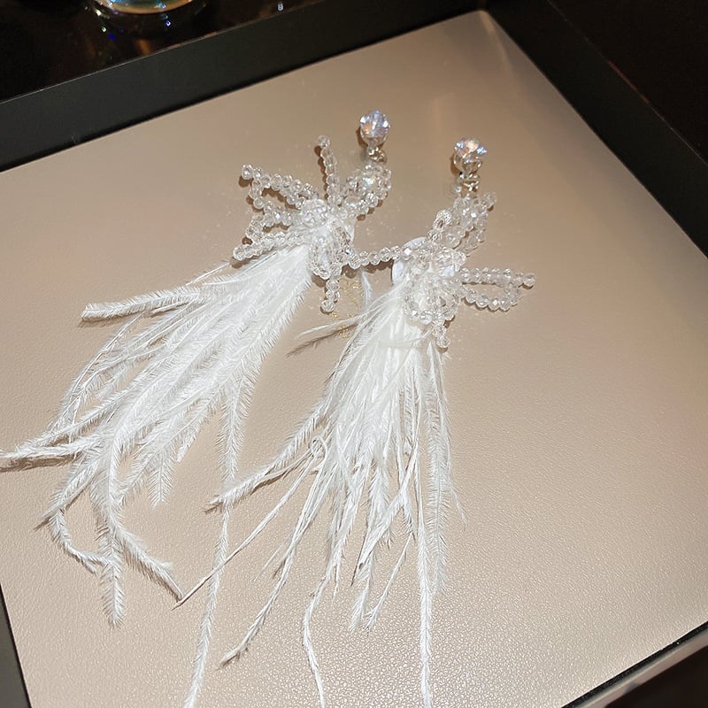 Геометрични обици с пера и пискюли – ръчна изработка, 925 сребърни шипове, за жени