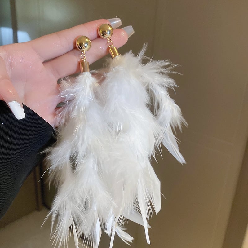 Геометрични обици с пера и пискюли – ръчна изработка, 925 сребърни шипове, за жени