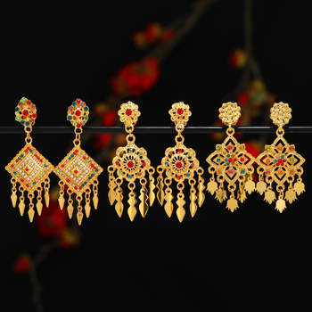 Σκουλαρίκια κλιπς σε εθνοτικό στυλ Ταϊ-Νταϊ, γεωμετρικός σπειροειδής σχεδιασμός, επίχρυσα κράματα