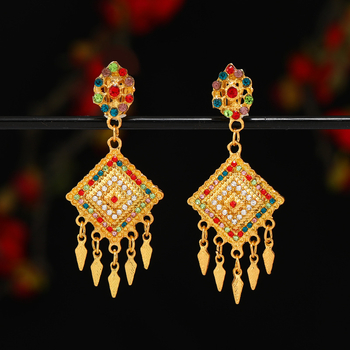 Σκουλαρίκια κλιπς σε εθνοτικό στυλ Ταϊ-Νταϊ, γεωμετρικός σπειροειδής σχεδιασμός, επίχρυσα κράματα