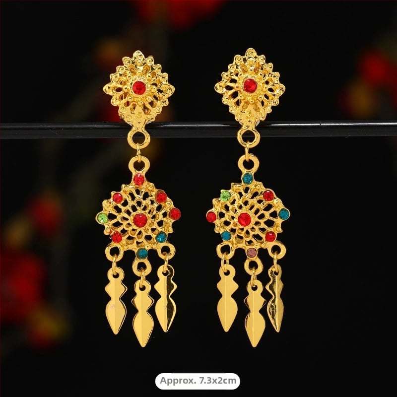 Σκουλαρίκια κλιπς σε εθνοτικό στυλ Ταϊ-Νταϊ, γεωμετρικός σπειροειδής σχεδιασμός, επίχρυσα κράματα