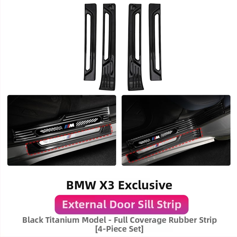 Ανοξείδωτες λωρίδες πορτών για BMW X3 με πεντάλ καλωσορίματος και προστατευτικό πιάτο πορτμπαγκάζ