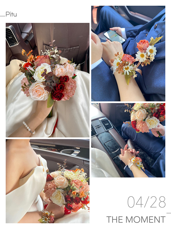 Csuklóra illeszthető corsage – kínai stílusú rózsa, menyasszony és koszorúslány számára, ajándék osztálytársnak, karácsony, költözés