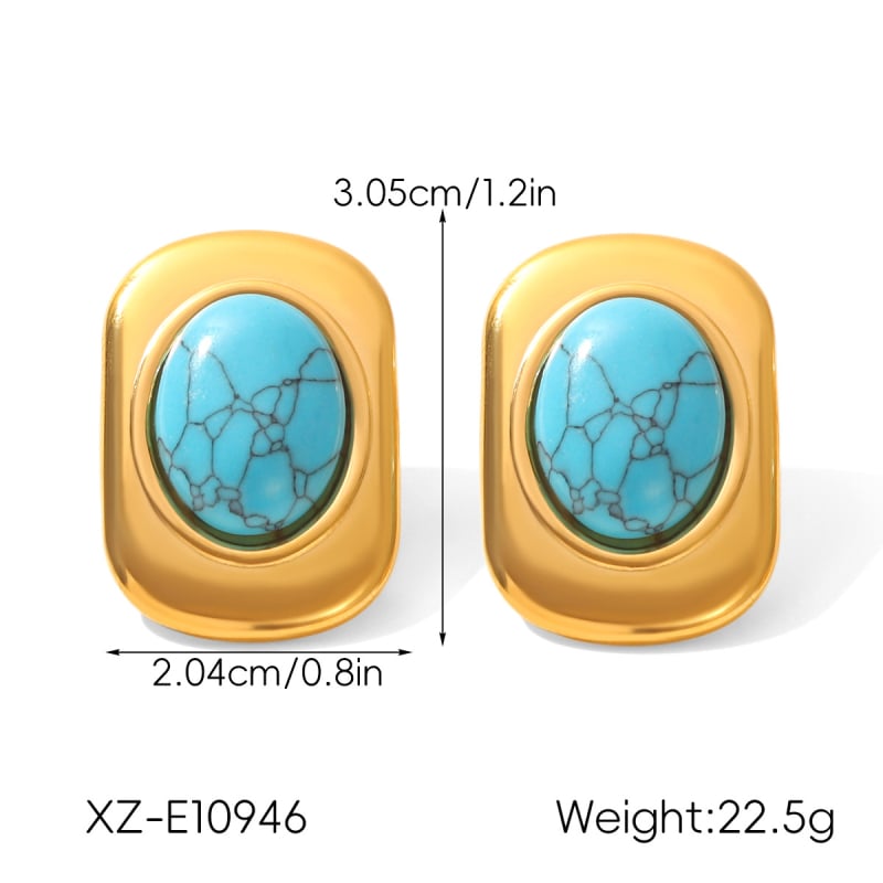 Обици от неръждаема стомана с естествени камъни: тигрово око и туркуза, геометричен дизайн, INS стил