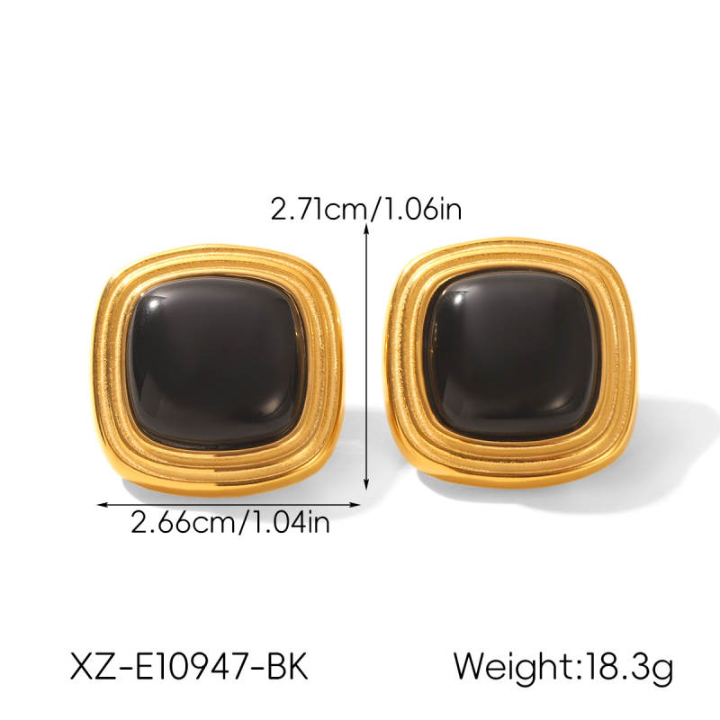 Обици от неръждаема стомана с естествени камъни: тигрово око и туркуза, геометричен дизайн, INS стил