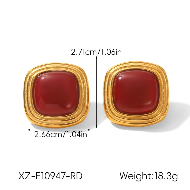 Обици от неръждаема стомана с естествени камъни: тигрово око и туркуза, геометричен дизайн, INS стил