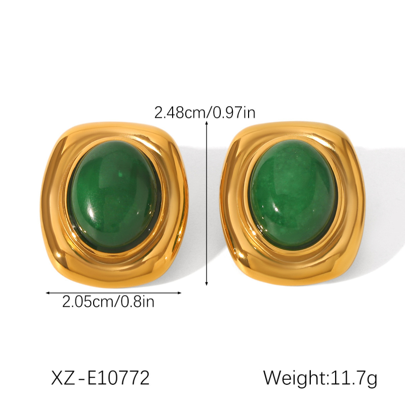 Обици от неръждаема стомана с естествени камъни: тигрово око и туркуза, геометричен дизайн, INS стил